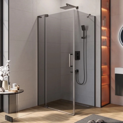 Душевой уголок Cezares Slider AH 1 80-90/100 GRIGIO GM профиль оружейная сталь, стекло серое, прямоугольный, двери распашные