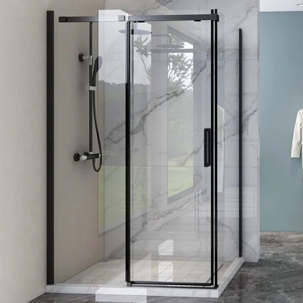 Душевой уголок Veconi Rovigo RV-070B 150х100 см, профиль матовый черный, стекло прозрачное, прямоугольный, двери раздвижные