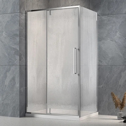 Душевой уголок Veconi Rovigo RV-034R 110х100 см, профиль глянцевый хром, стекло текстурное дождь, прямоугольный, двери распашные