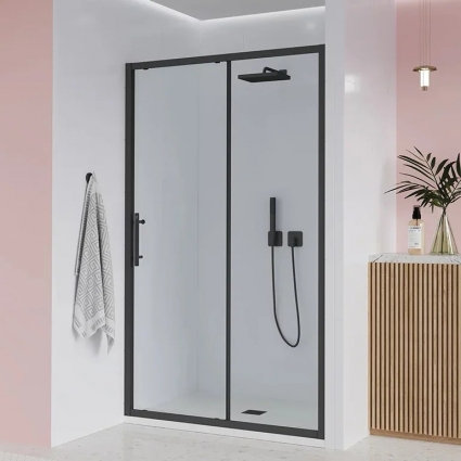 Душевая дверь в нишу Veconi Evo 100 B 180 см, профиль матовый черный, стекло прозрачное, раздвижная