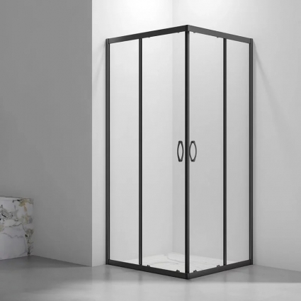 Душевой уголок Veconi Rovigo RV-101B 80x80, профиль черный, квадратный, двери раздвижные