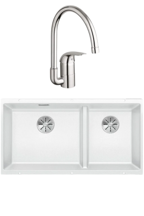 Комплект Мойка Blanco Subline 480/320-U белая + Смеситель Grohe Euroeco 32752000 матовая, прямоугольная