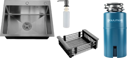Комплект Мойка РМС MR-6050BL c корзиной и дозатором, графит + Измельчитель Paulmark Intenso I-500, матовая, прямоугольная
