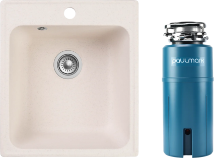 Комплект Мойка Reflection Quadra RF0243WH белая + Измельчитель Paulmark Intenso I-PRO 1000 прямоугольная,  в современном стиле