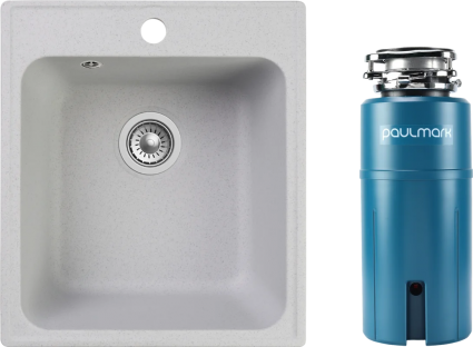 Комплект Мойка Reflection Quadra RF0243GR серая + Измельчитель Paulmark Intenso I-800 прямоугольная,  в современном стиле