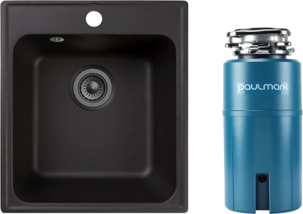 Комплект Мойка Reflection Quadra RF0243BL черная + Измельчитель Paulmark Intenso I-500 прямоугольная,  в современном стиле