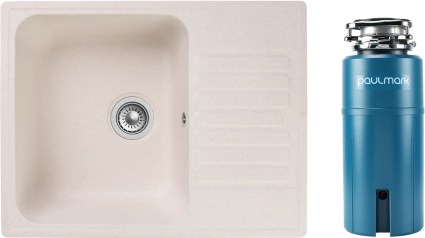 Комплект Мойка Reflection Prima RF0460WH белая + Измельчитель Paulmark Intenso I-PRO 1000 прямоугольная, с крылом