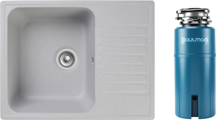 Комплект Мойка Reflection Prima RF0460GR серая + Измельчитель Paulmark Intenso I-800 прямоугольная, с крылом