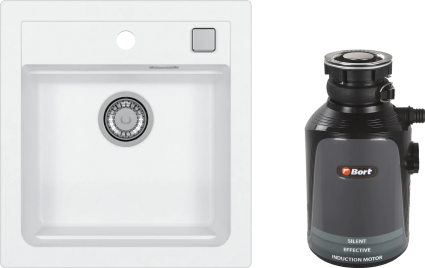 Комплект Мойка Alveus Atrox Granital 20 arctic + Измельчитель Bort Alligator 93410754 матовая, прямоугольная