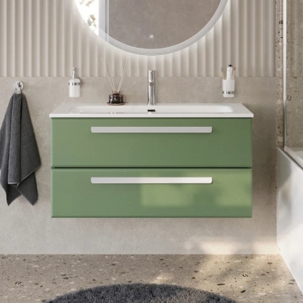Тумба с раковиной Cezares Eco Cer-N 100 фисташковый софт, раковина Eco 100, ручки сатин, подвесная, матовая