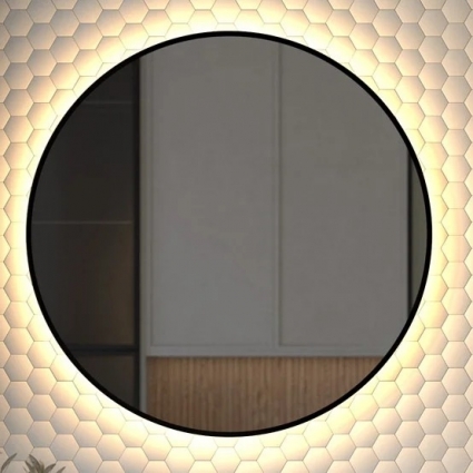 Зеркало круглое Defesto Aura DF 2995 80x80, с теплой подсветкой, без выключателя, черное