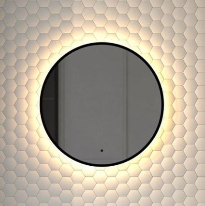 Зеркало круглое Defesto Aura DF 2992R 50x50, с теплой подсветкой, инфракрасный выключатель, черное