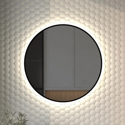 Зеркало круглое Defesto Aura DF 2984 70x70, с нейтральной подсветкой, без выключателя, черное