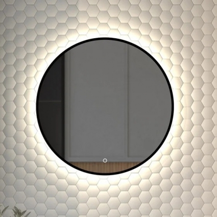 Зеркало круглое Defesto Aura DF 2984S 70x70, с нейтральной подсветкой, сенсорный выключатель, черное