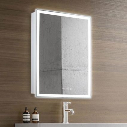 Зеркало-шкаф Silver Mirrors Киото 50x75 с подсветкой, сменой цвета подсветки (теплый/холодный), часы