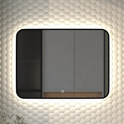 Зеркало Defesto Aura DF 2967SH 60x80, с нейтральной подсветкой, сенсорный выключатель, черное