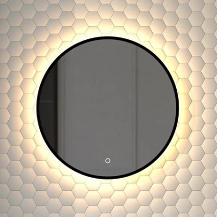 Зеркало круглое Defesto Aura DF 2992S 50x50, с теплой подсветкой, сенсорный выключатель, черное