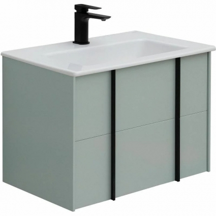 Тумба с раковиной Allen Brau Reality 70 подвесная, папирус матовый, раковина Fantasy Flat 72x47, без перелива, белая, с ящиками, с доводчиками