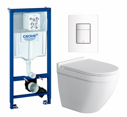 Комплект 3 в 1 инсталляция Grohe Rapid SL + Унитаз подвесной Grossman GR-4483S + кнопка белая