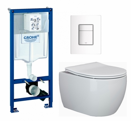 Комплект 3 в 1 инсталляция Grohe Rapid SL + Унитаз подвесной Ceramica Nova Play CN3001 + кнопка белая