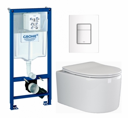 Комплект 3 в 1 инсталляция Grohe Rapid SL + Унитаз подвесной Ceramica Nova Moments CN3003 + кнопка белая