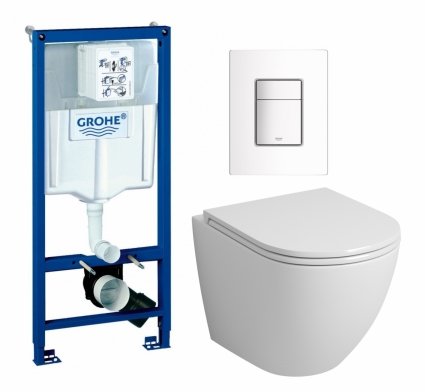 Комплект 3 в 1 инсталляция Grohe Rapid SL + Унитаз подвесной Grossman GR-4455S + кнопка белая