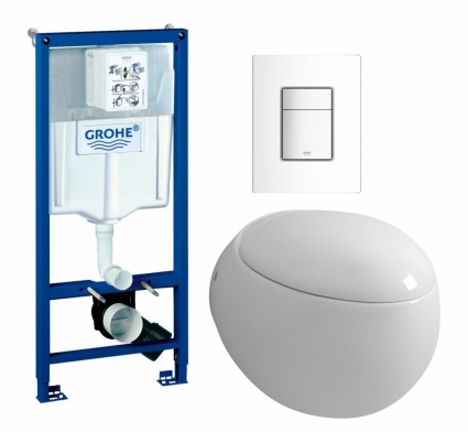 Комплект 3 в 1 инсталляция Grohe Rapid SL + Унитаз подвесной Grossman GR-4442 + кнопка белая