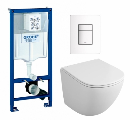 Комплект 3 в 1 инсталляция Grohe Rapid SL + Унитаз подвесной Owl 1975 Vind TOWLT190302 + кнопка белая