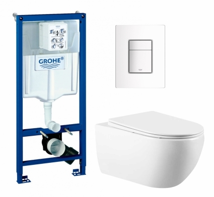 Комплект 3 в 1 инсталляция Grohe Rapid SL + Унитаз подвесной Vincea Evo VT1-34 + кнопка белая