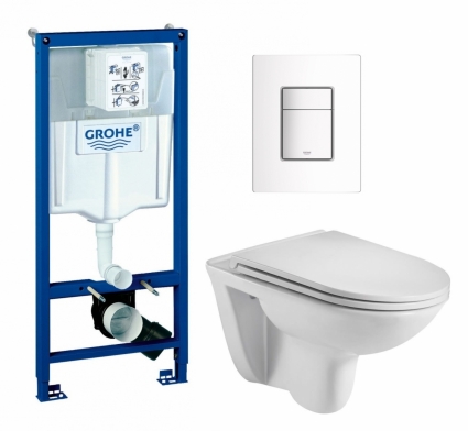 Комплект 3 в 1 инсталляция Grohe Rapid SL + Подвесной унитаз WeltWasser Baarbach 004 GL-WT + кнопка белая