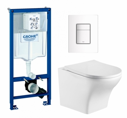 Комплект 3 в 1 инсталляция Grohe Rapid SL + Подвесной унитаз WeltWasser Odenbach 004 GL-WT + кнопка белая
