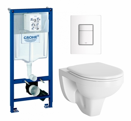 Комплект 3 в 1 инсталляция Grohe Rapid SL + Унитаз подвесной Berges Wasserhaus Gamma 081105 + кнопка белая