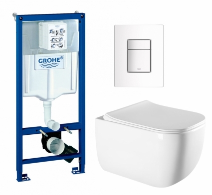 Комплект 3 в 1 инсталляция Grohe Rapid SL + Унитаз подвесной Vincea Form VT1-35 + кнопка белая
