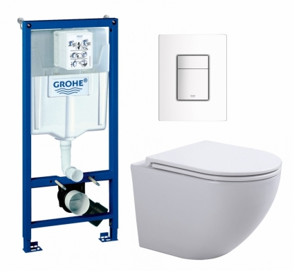 Комплект 3 в 1 инсталляция Grohe Rapid SL + Подвесной унитаз SinteSi EVI + кнопка белая