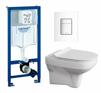 Комплект 3 в 1 инсталляция Grohe Rapid SL + Унитаз подвесной Cersanit City + кнопка белая