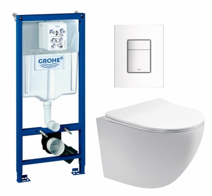 Комплект 3 в 1 инсталляция Grohe Rapid SL + Унитаз подвесной Акватек Европа AQ1900-00 + кнопка белая