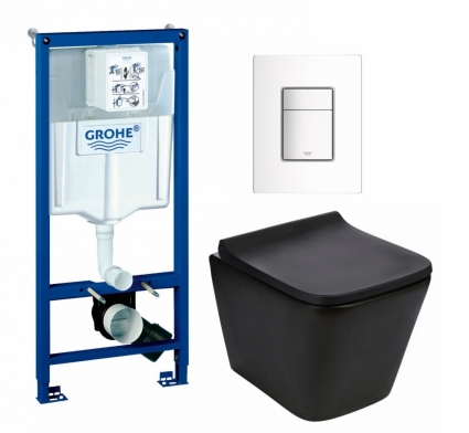 Комплект 3 в 1 инсталляция Grohe Rapid SL + Подвесной унитаз WeltWasser Gelbach 043 MT-BL + кнопка белая