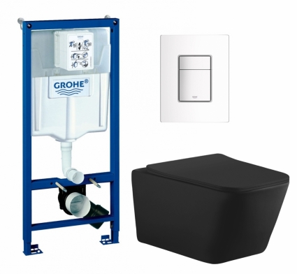 Комплект 3 в 1 инсталляция Grohe Rapid SL + Унитаз подвесной Aquanet Tavr-W BW 287011 + кнопка белая