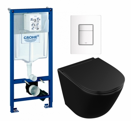 Комплект 3 в 1 инсталляция Grohe Rapid SL + Унитаз подвесной Owl 1975 Vind Cirkel-H Matt Black OWLT190305 + кнопка белая