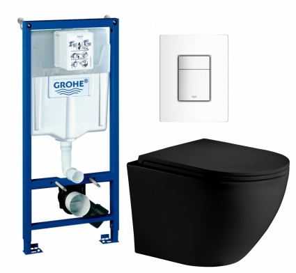 Комплект 3 в 1 инсталляция Grohe Rapid SL + Унитаз подвесной Weltwasser WW Merzbach 043 MT-BL + кнопка белая
