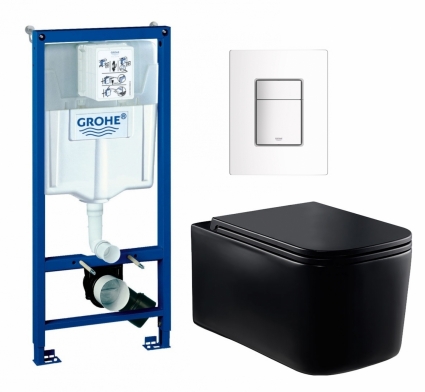 Комплект 3 в 1 инсталляция Grohe Rapid SL + Унитаз Vincea Ultra Rimless VT1-32MB + кнопка белая