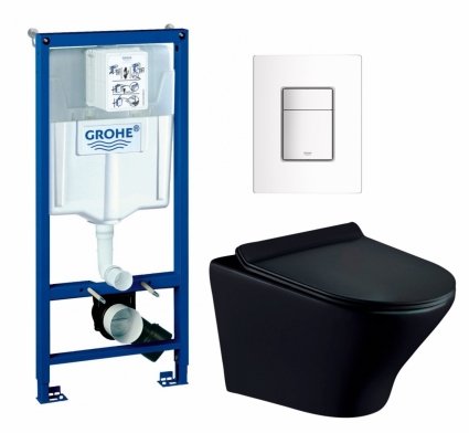 Комплект 3 в 1 инсталляция Grohe Rapid SL + Унитаз подвесной Esbano Aster ESUPASTEBM + кнопка белая