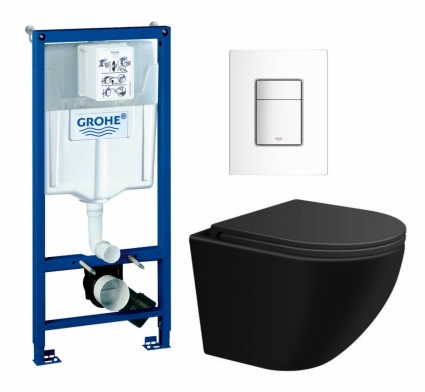 Комплект 3 в 1 инсталляция Grohe Rapid SL + Подвесной унитаз SinteSi EVI + кнопка белая