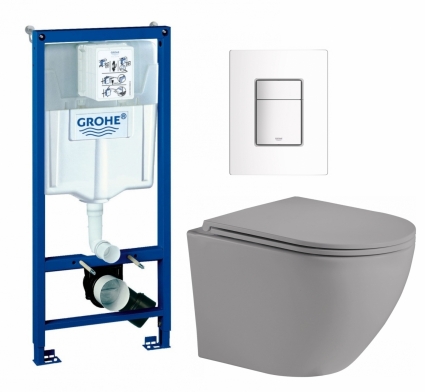 Комплект 3 в 1 инсталляция Grohe Rapid SL + Унитаз подвесной Weltwasser WW Merzbach 043 MT-GR + кнопка белая
