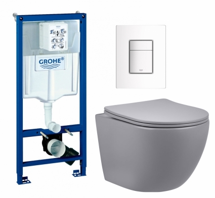 Комплект 3 в 1 инсталляция Grohe Rapid SL + Унитаз подвесной Vincea Globo VT1-14SMG + кнопка белая