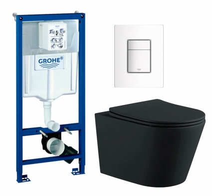 Комплект 3 в 1 инсталляция Grohe Rapid SL + Унитаз подвесной AQUATEK Вега AQ1905-MB + кнопка белая