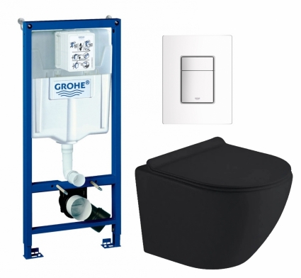 Комплект 3 в 1 инсталляция Grohe Rapid SL +  Унитаз подвесной Timo Kulo TK-403MB + кнопка белая