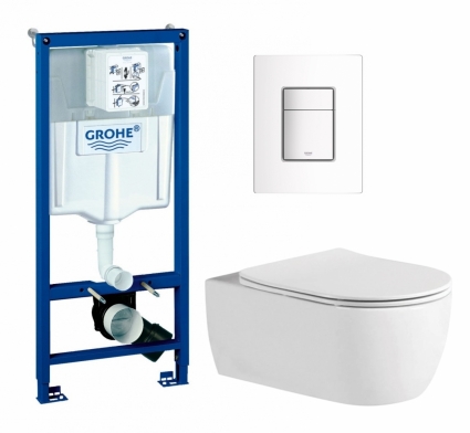 Комплект 3 в 1 инсталляция Grohe Rapid SL + Унитаз подвесной AQUATEK Европа AQ1106L-00 + кнопка белая