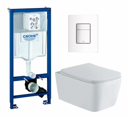 Комплект 3 в 1 инсталляция Grohe Rapid SL + Унитаз подвесной AQUATEK Либра New AQ1148N-00 + кнопка белая
