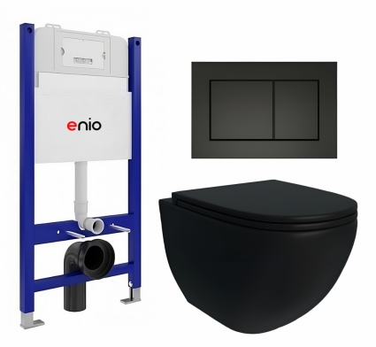 Комплект 3 в 1 инсталляция Enio Tecnico 50 + Унитаз подвесной Enio Unico BL Tornado EN4105057 + кнопка черная матовая Quadro 